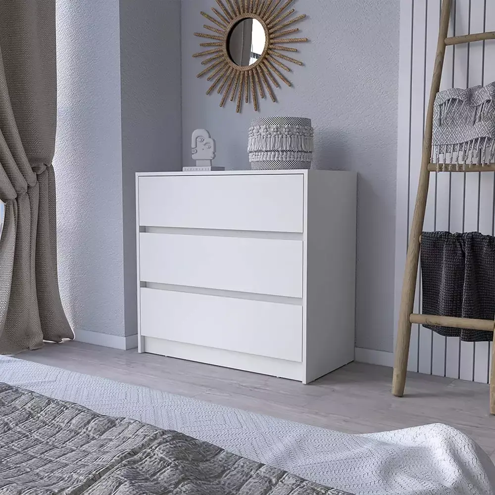 CoSoTower Dresser Maldus Three Drawers White Finish Modern Bedroom Storage