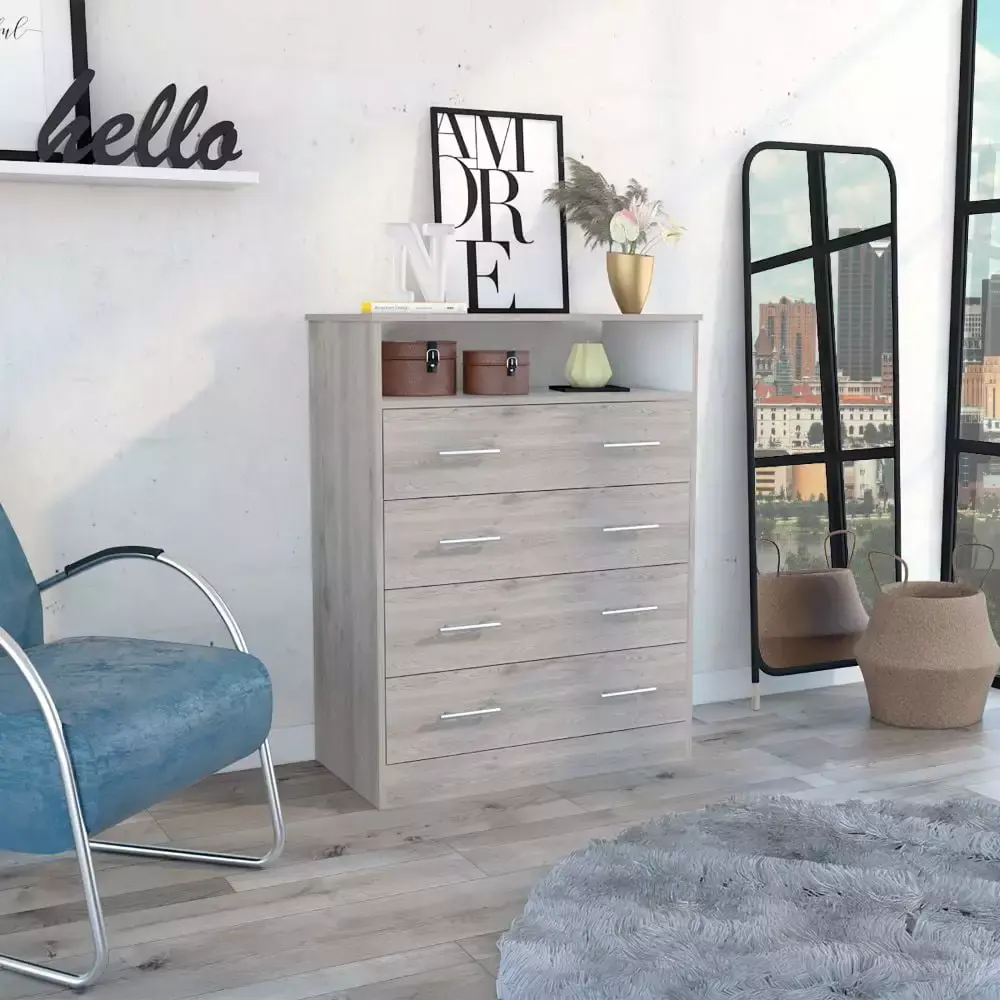 DeeHome Dover 4-Drawer Rectangle Dresser Light Gray Modern Bedroom Storage