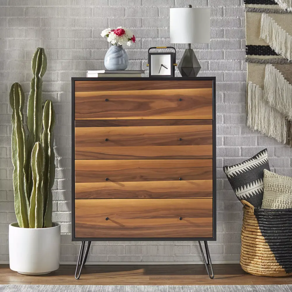 TMS Rodan 4-Drawer Chest Walnut and Black Modern Dresser