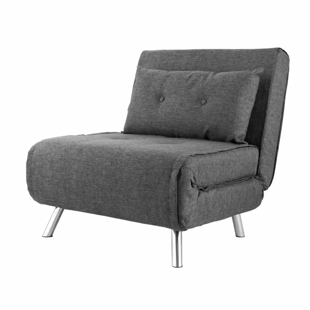 35 Inch Gray Convertible Sofa Futon Bed with Modern Velvet Lumbar Pillow