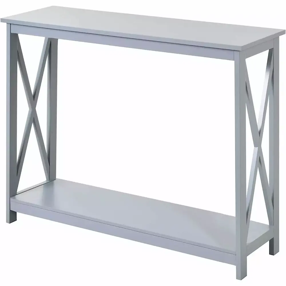 Bilot 2-Tier Grey X-Design Console Table with Storage Shelf for Living Room