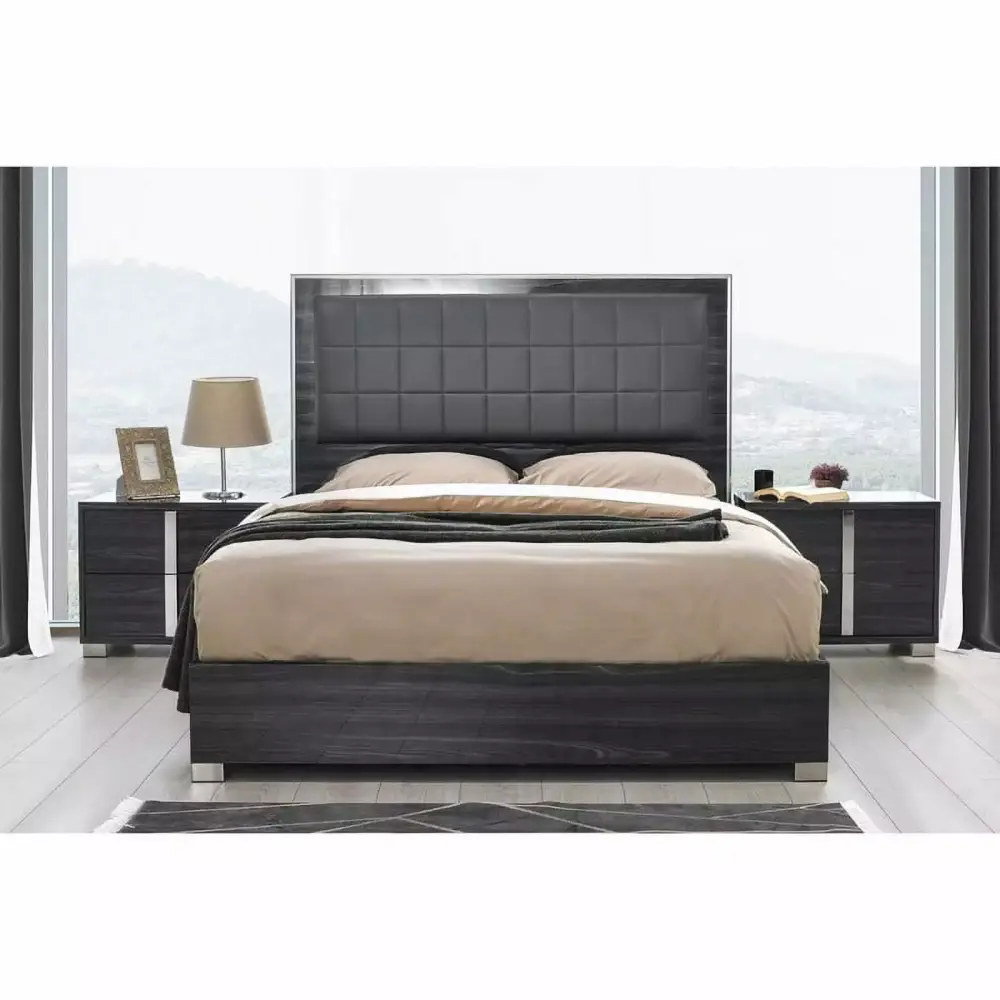 Giulia Modern Luxury 3-Piece Gloss Gray King Bedroom Set