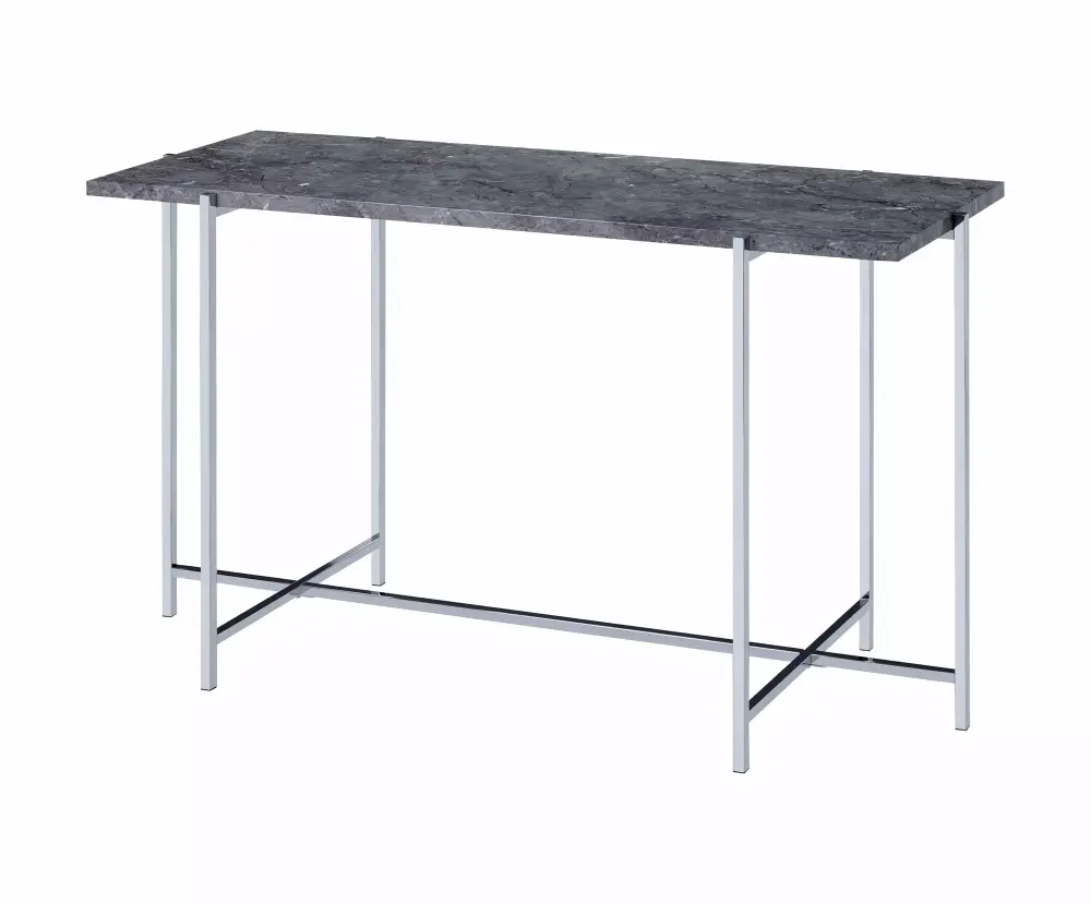 Homiyad Modern Faux Marble and Chrome Sofa Table - Contemporary Living Room Console
