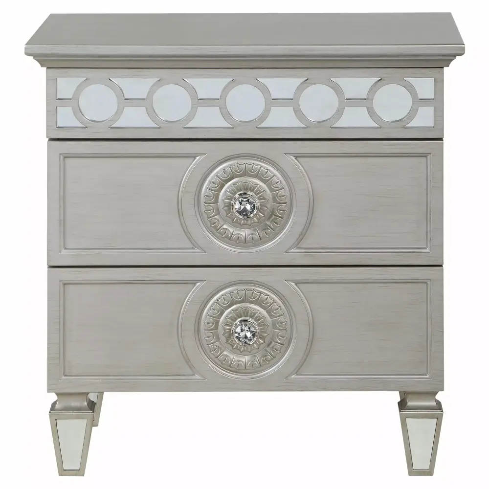 ACME Varian 2 Drawers Nightstand in Silver - Modern Bedside Table with Storage