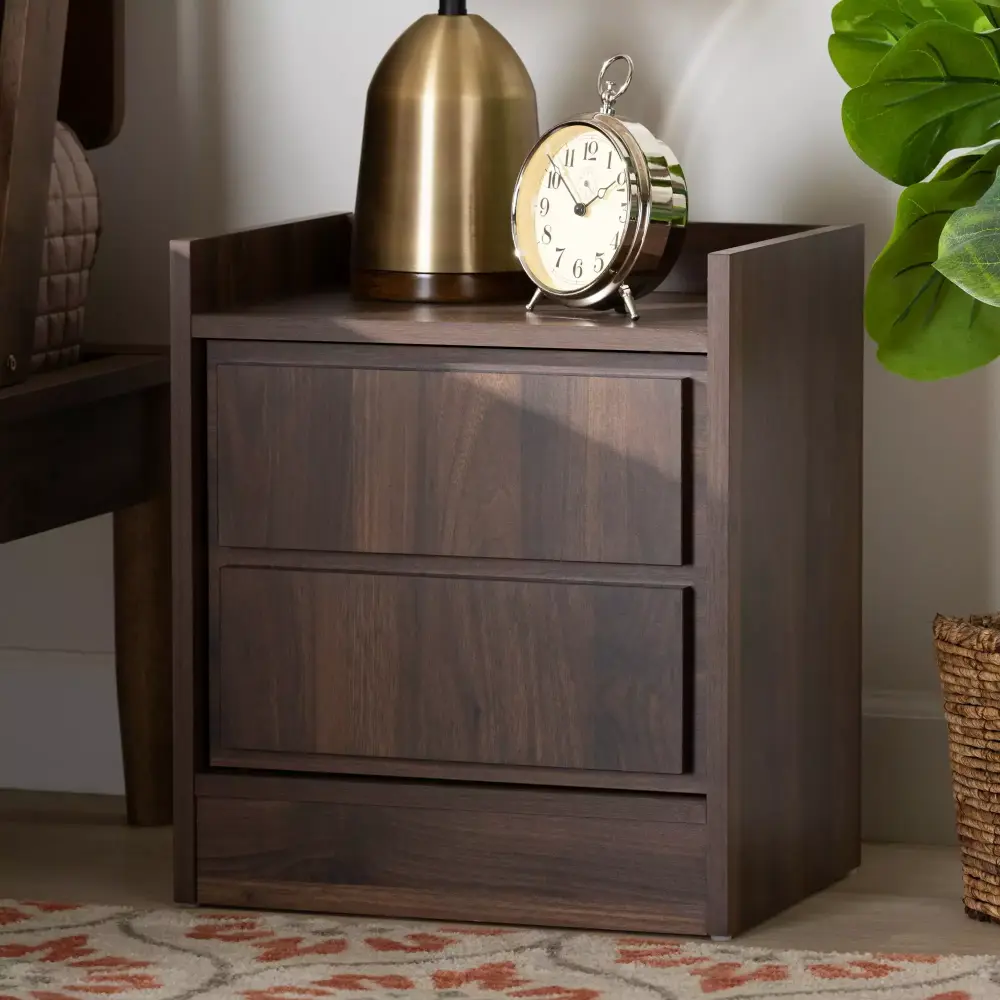 Baxton Studio Hale Modern Walnut Brown Finished Wood 2-Drawer Nightstand