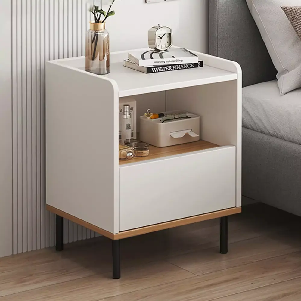 Chicmine Modern Easy Assembly Metal Legs Night Table Drawer Storage Shelf Side Table Nightstand