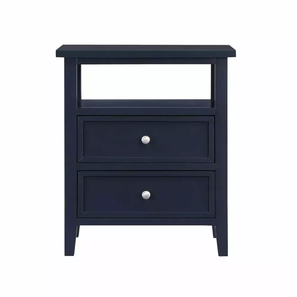 Ease Pointe Walker Midnight Blue Wood 2-Drawer Nightstand with Modern Design
