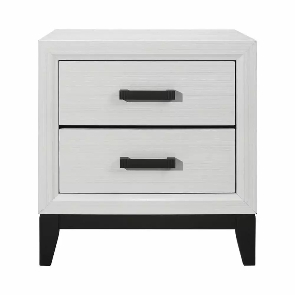 Global Furniture USA Kate White and Black Wood 2-Drawer Nightstand - Modern Bedside Table