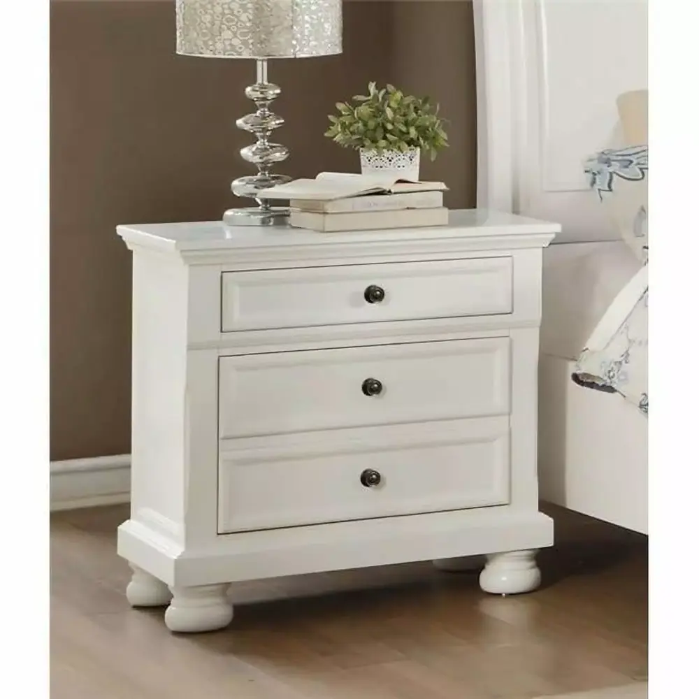 Home Elegance Laurelin Night Stand with Hidden Drawer in Solid White - Modern Bedroom Furniture