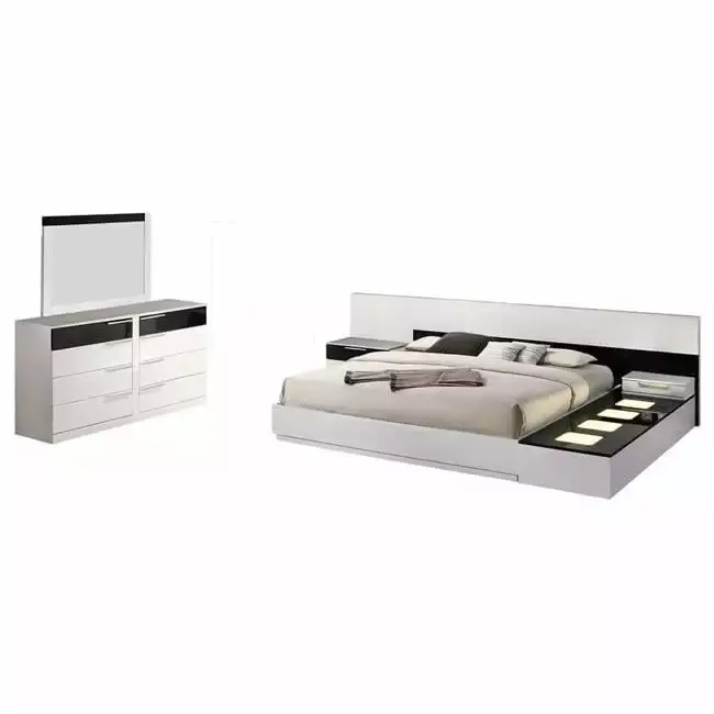 6 Piece Bahamas Modern Platform White Black King Bedroom Set