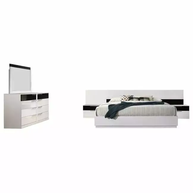 5 Piece Bahamas Modern Platform White & Black Queen Bedroom Set