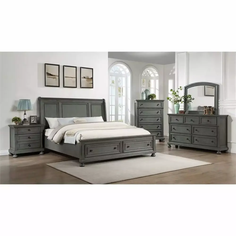 Jackson Modern Style 5PC King Bedroom Set Made with Wood & Rustic Gray Finish