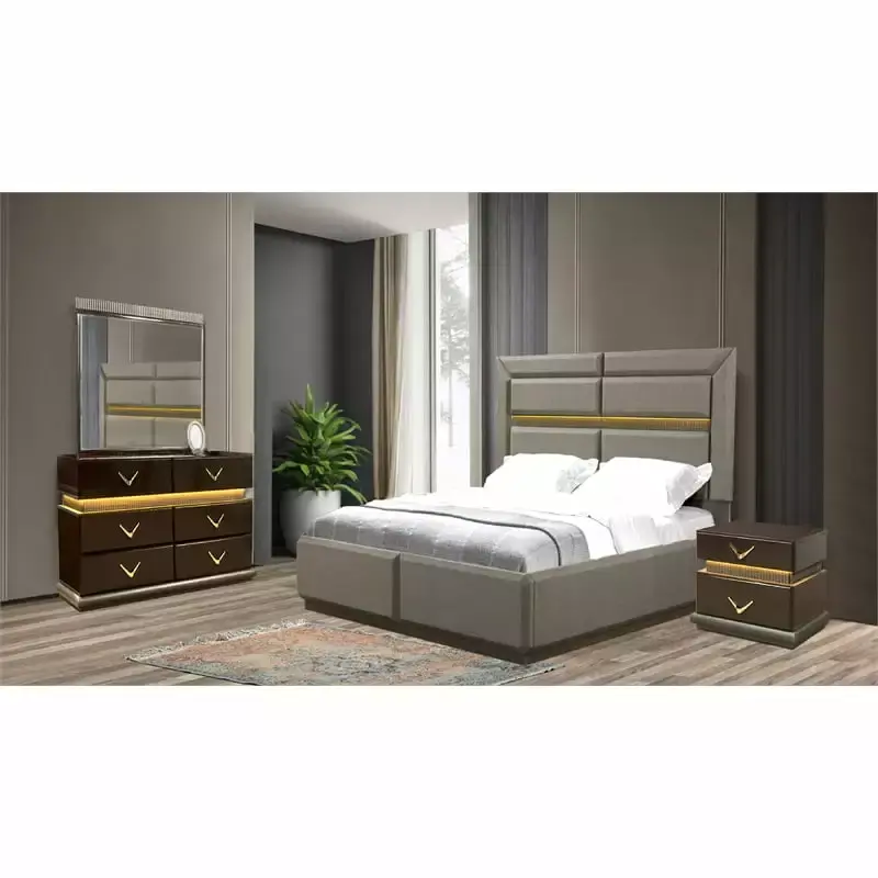 Dunhill Modern Style 4 Pc King Bedroom Set in Brown Wood