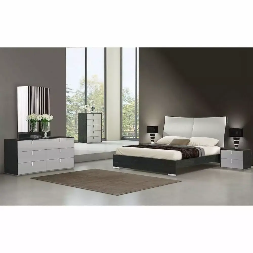 Vera 5-Piece Modern Queen Bedroom Set in Black and Gray - Sleek Bedroom Furniture