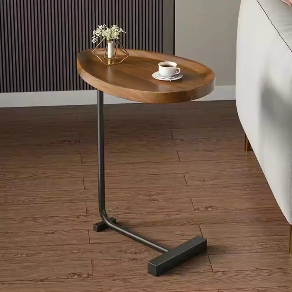 Homiyad Brown C-Shaped Small Side Table for Living Room Sofa