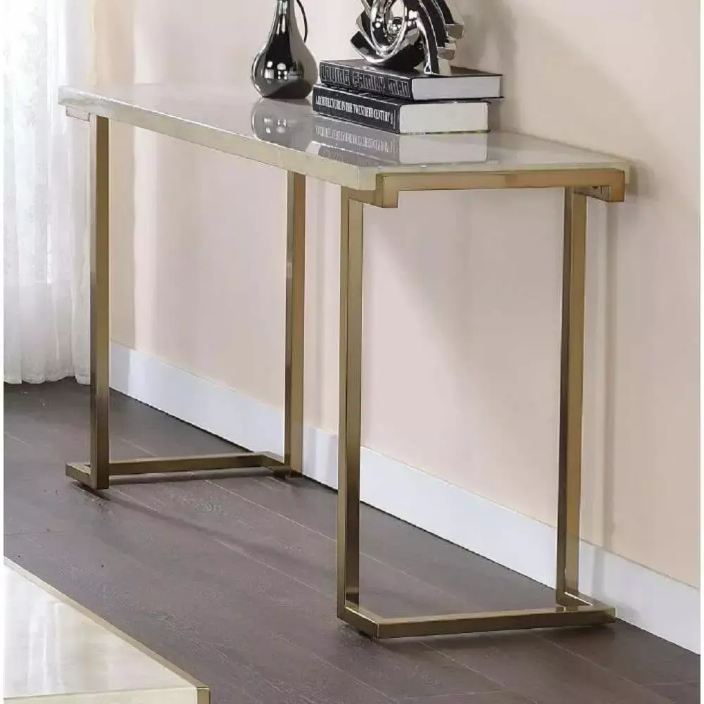 CoSoTower Sofa Table in Faux Marble and Champagne Finish