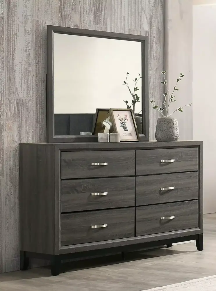 Modern Simple 4-Piece Charcoal California King Size Bedroom Set with Extended Drawers Dresser