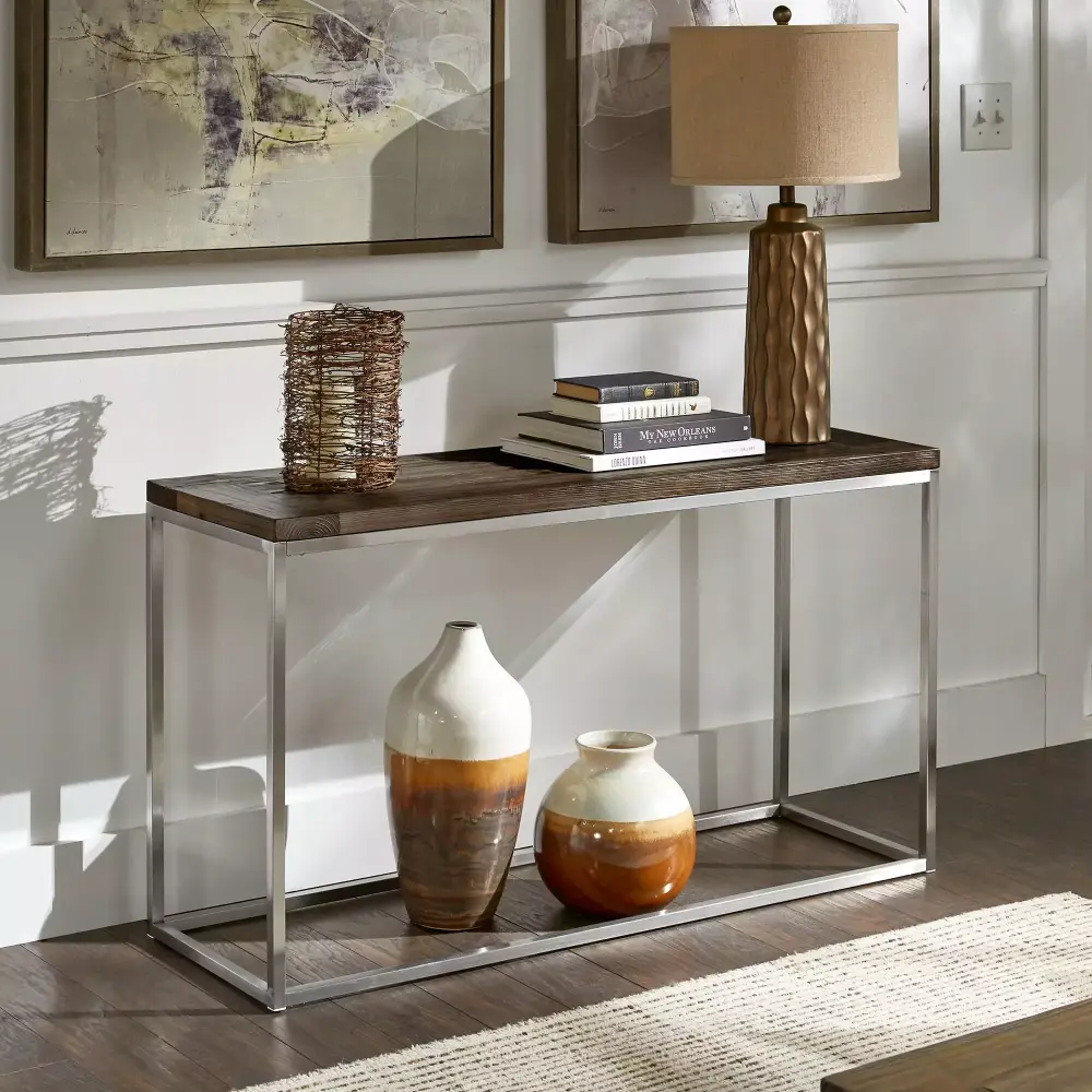 Weston Home Jana Stainless Steel Rectangular Sofa Table Brown Finish