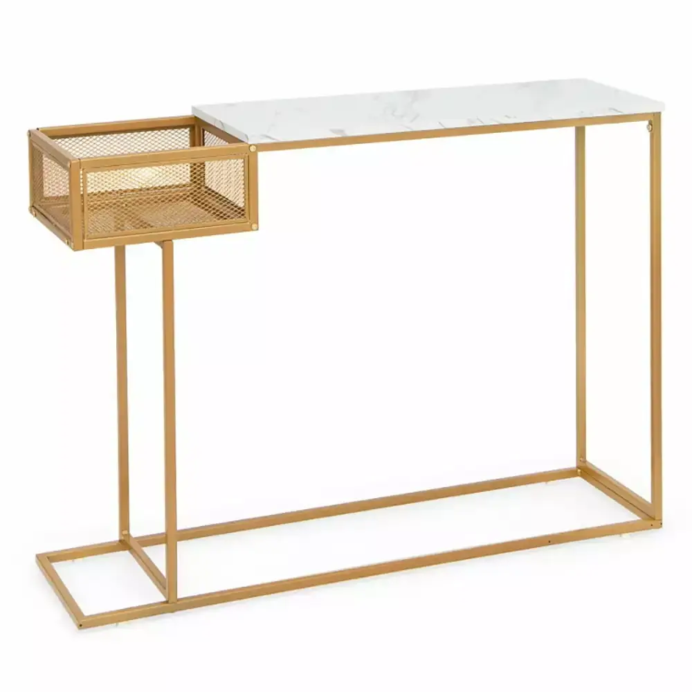 Canddidliike White Faux Marble Gold Narrow Console Table for Foyer Entry Spaces