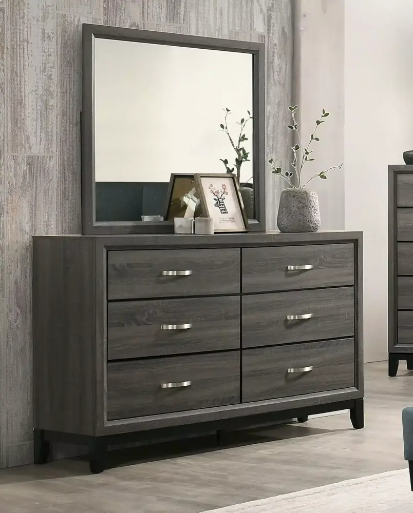 Charcoal Polyfiber Full Size 4-Piece Bedroom Set with Dresser Mirror and Nightstand