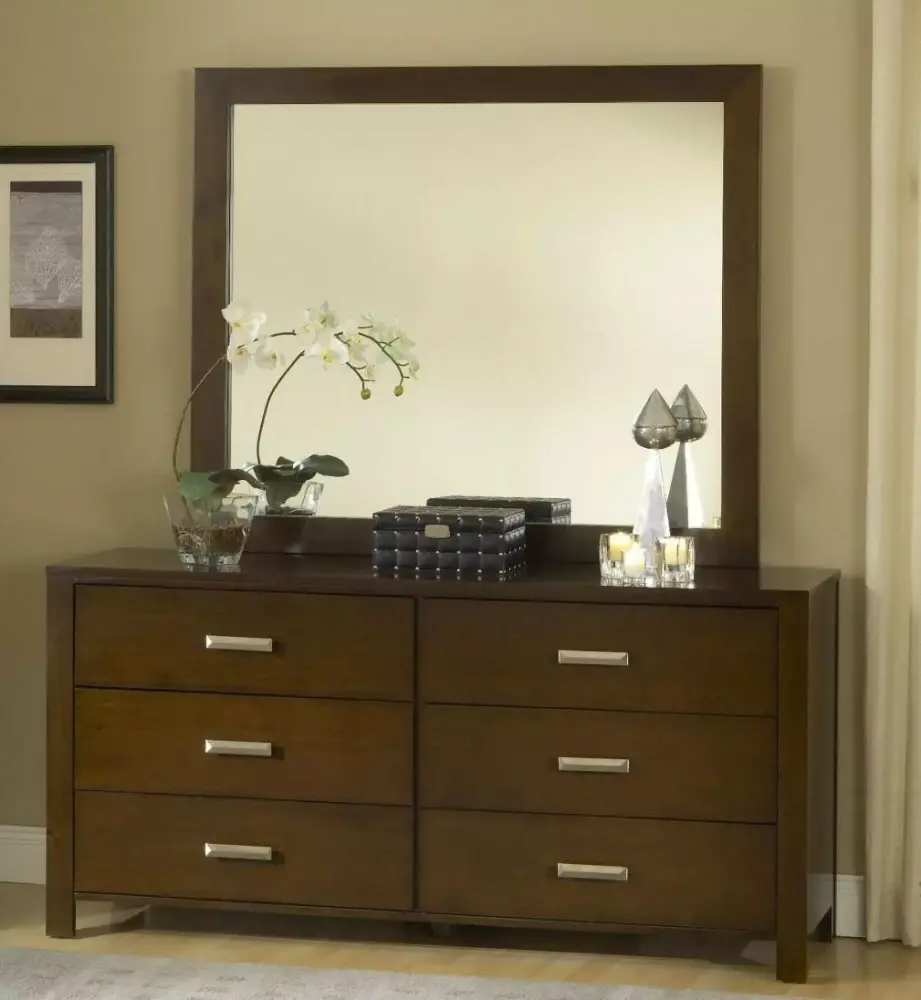 Modus Riva 5 Piece Full Platform Bedroom Set With 2 Nightstand Espresso Modern Wood Bed with Dresser Mirror