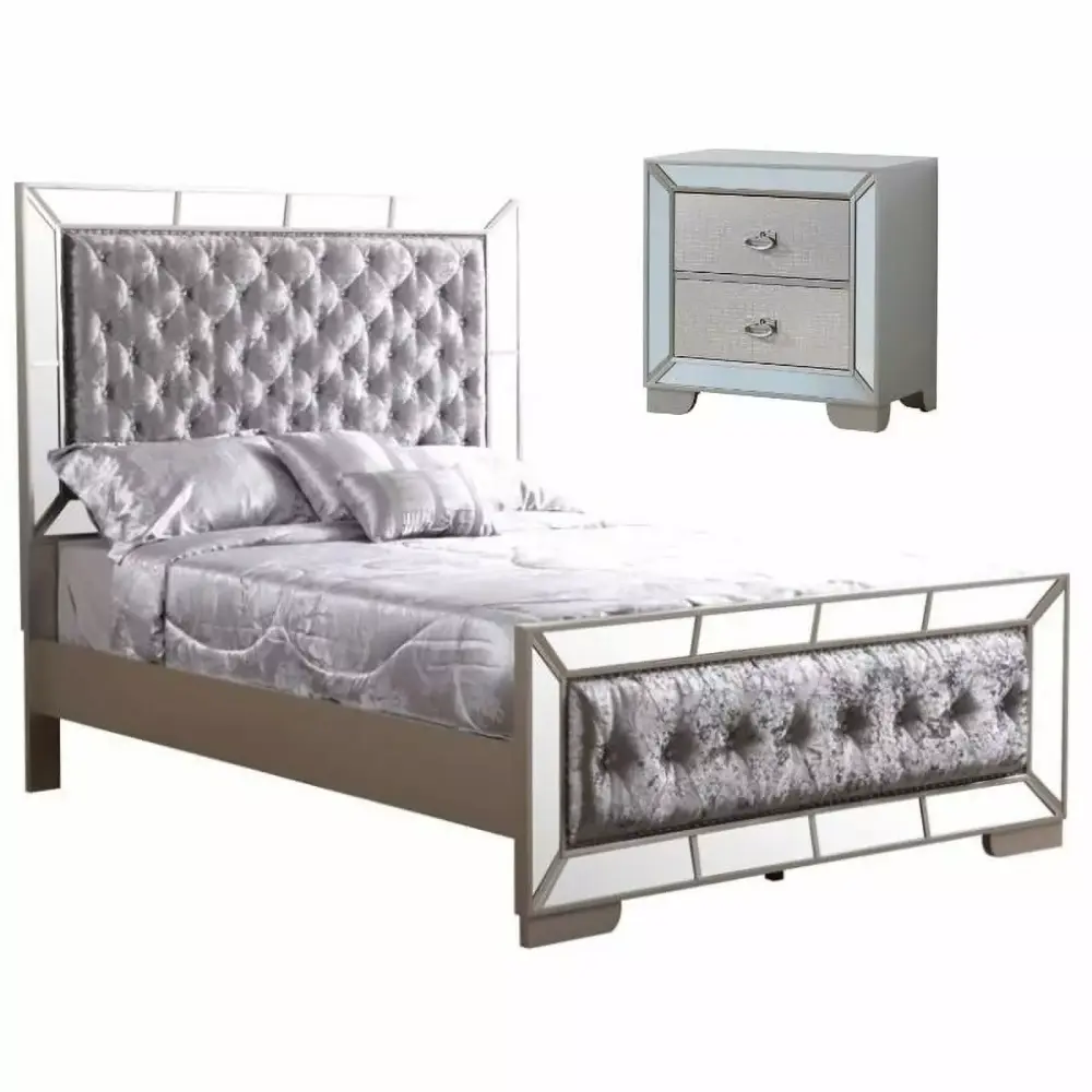 Home Square 2-Piece Full Size Bedroom Set with Panel Bed and 2-Drawer Nightstand in Champagne