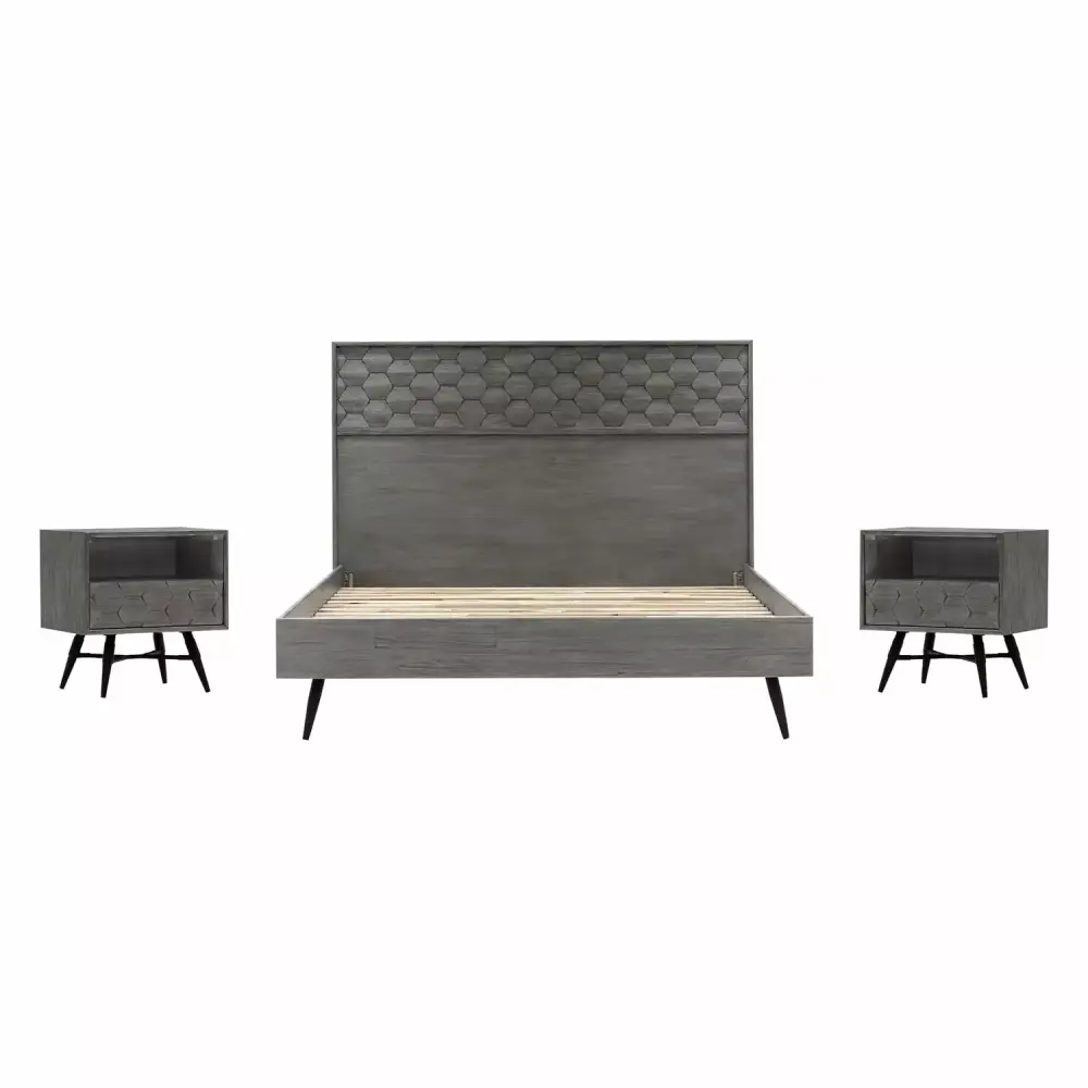 Armen Living Makena 3pc Modern Wood King Bedroom Set in Natural