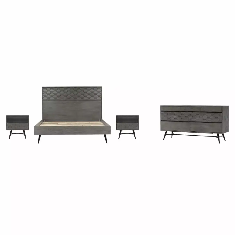 Armen Living Makena 4-Piece Modern Wood King Bedroom Set in Natural