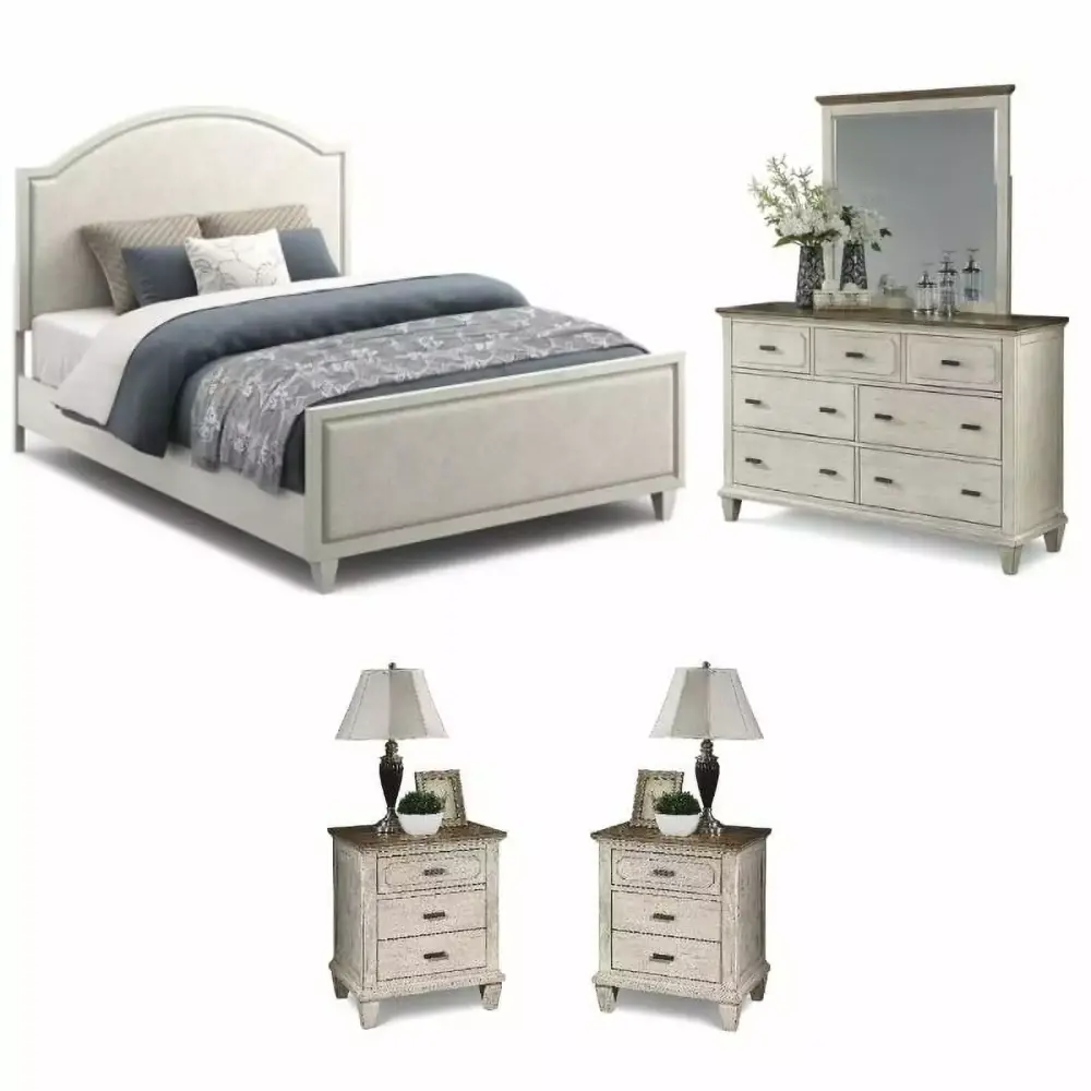 Home Square 4-Piece Set with Queen Bed 2 Nightstands with 3 Drawers Dresser Modern Bedroom Furniture