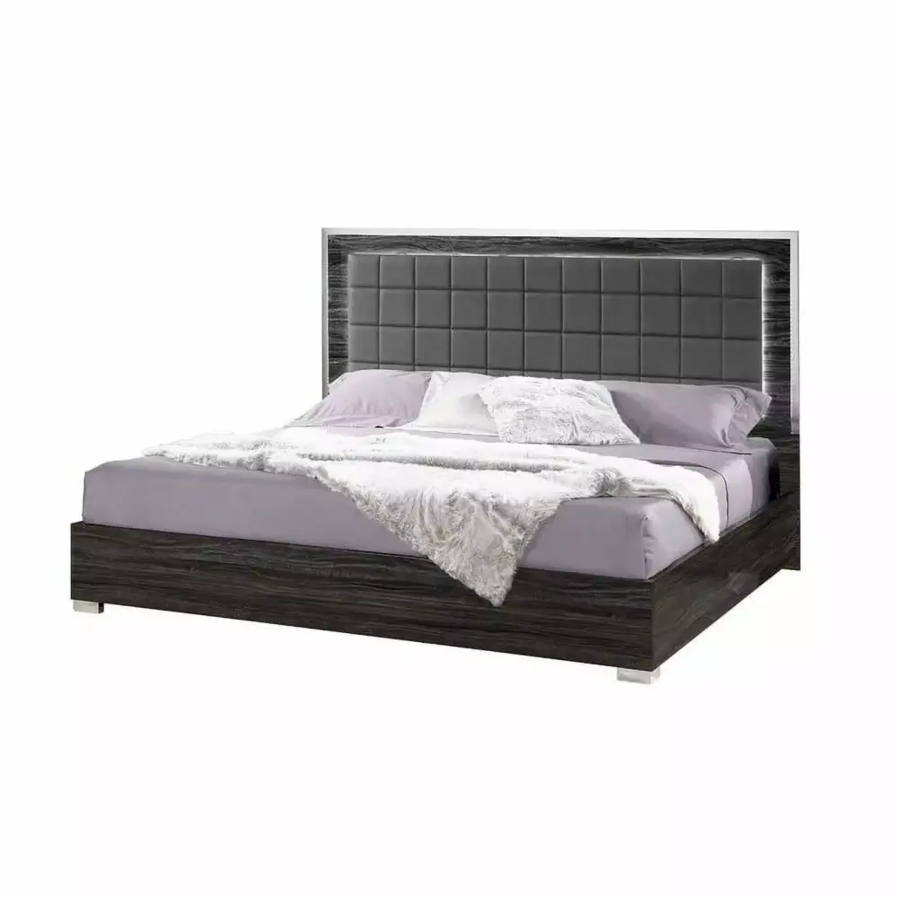 Alice Luxury 3-Piece Gloss Gray Queen Size Bedroom Set