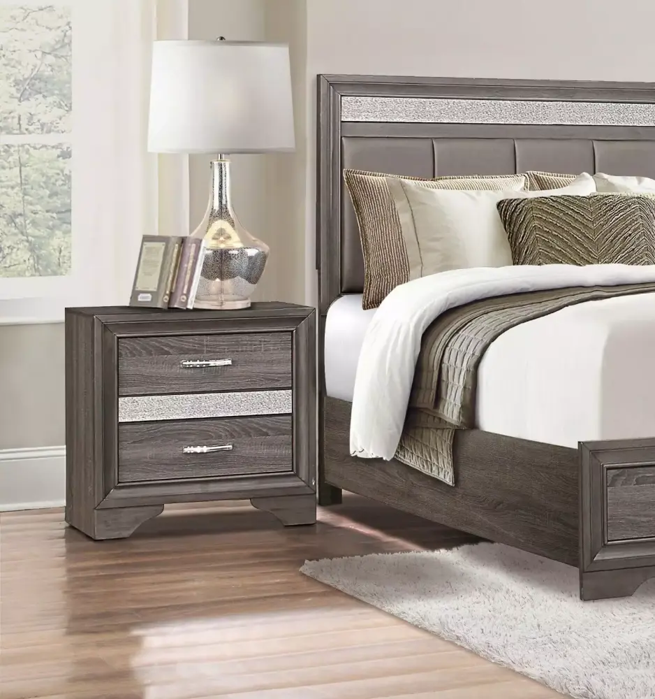 Modern Gray 5pc Queen Bedroom Set Platform Bed with Storage Drawers Dresser Mirror