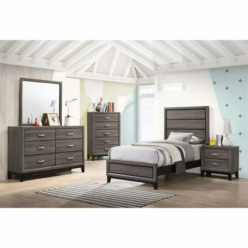Watson 4-Piece Twin Panel Bedroom Set in Grey Oak
