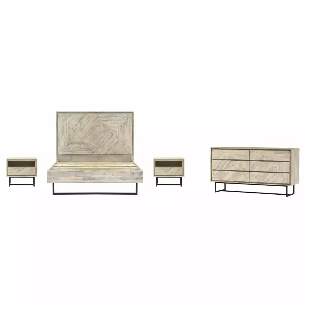 Armen Living Peridot 4-Piece Modern Wood Queen Bedroom Set Natural Finish