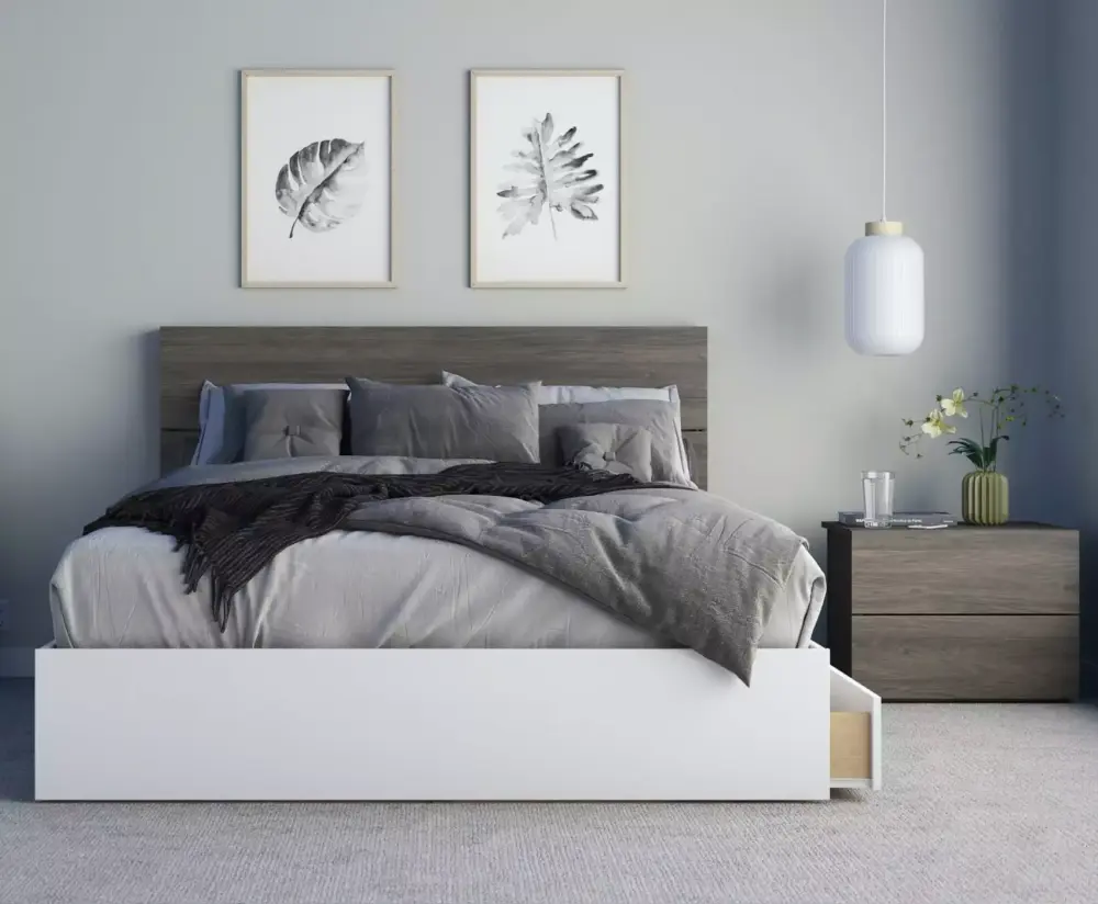 Nexera Milton 3-Piece Queen Size Bedroom Set in Bark Grey and White