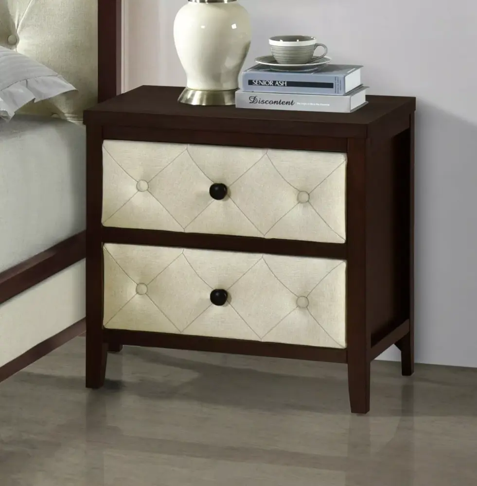 Wooden Bedroom Furniture 3pc Set Queen Bed and 2x Nightstand Button-Tufted Modern Style Cherry Espresso Finish