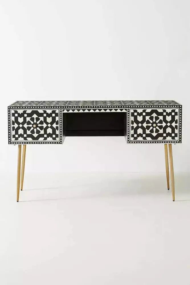 Moroccan Inlay Desk Black Bone Inlay Console Table for Living Room Entryway