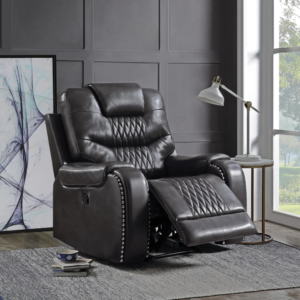 Braylon Magnetite PU Leather Recliner Chair with Motion Function for Home Theater