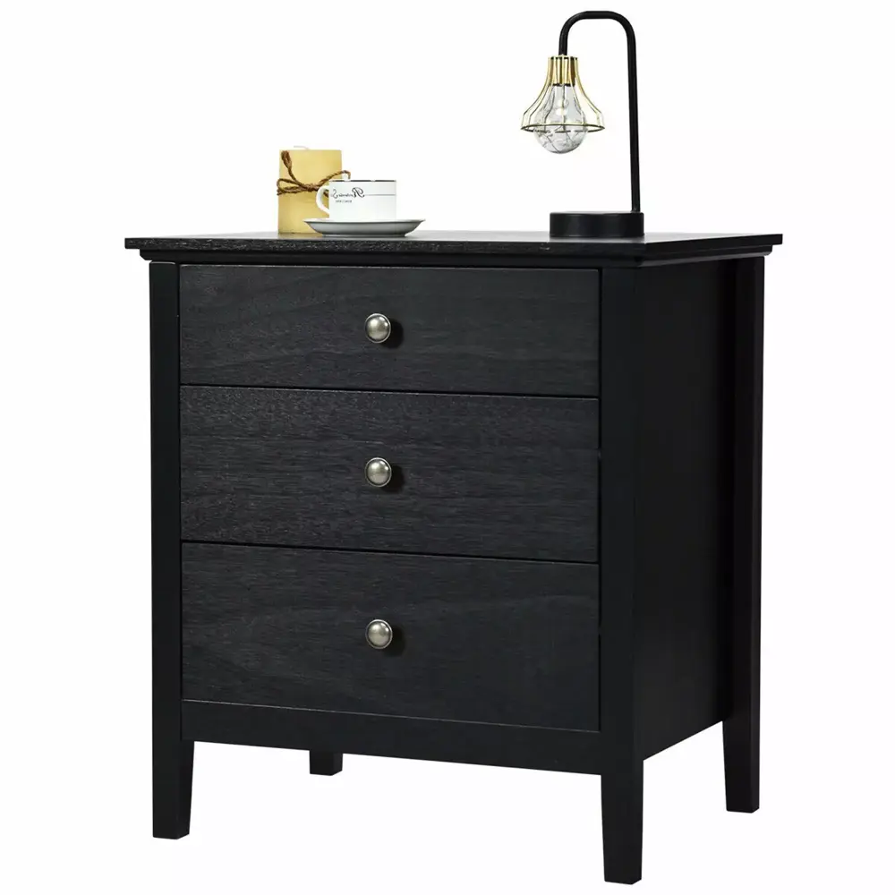 Gymax Accent Table Arranger Nightstand with 3 Drawers Black End Side Table