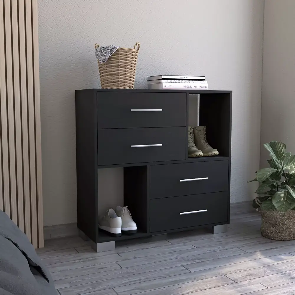 Brooks 2-Shelf 4-Drawer Dresser Black Wengue - Versatile Bedroom Furniture