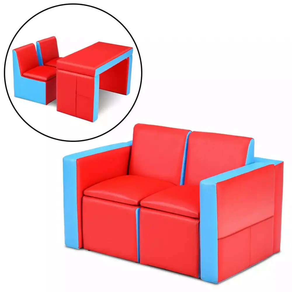 Gymax Multi-functional Kids Sofa Table Chair Set with Storage Box - Bedroom Furniture
