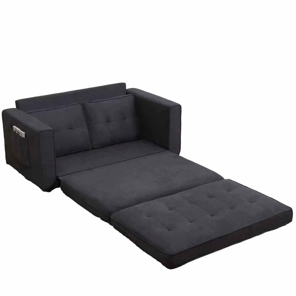 3-in-1 Upholstered Convertible Futon Sofa Bed with Tufted Design and Side Pockets
