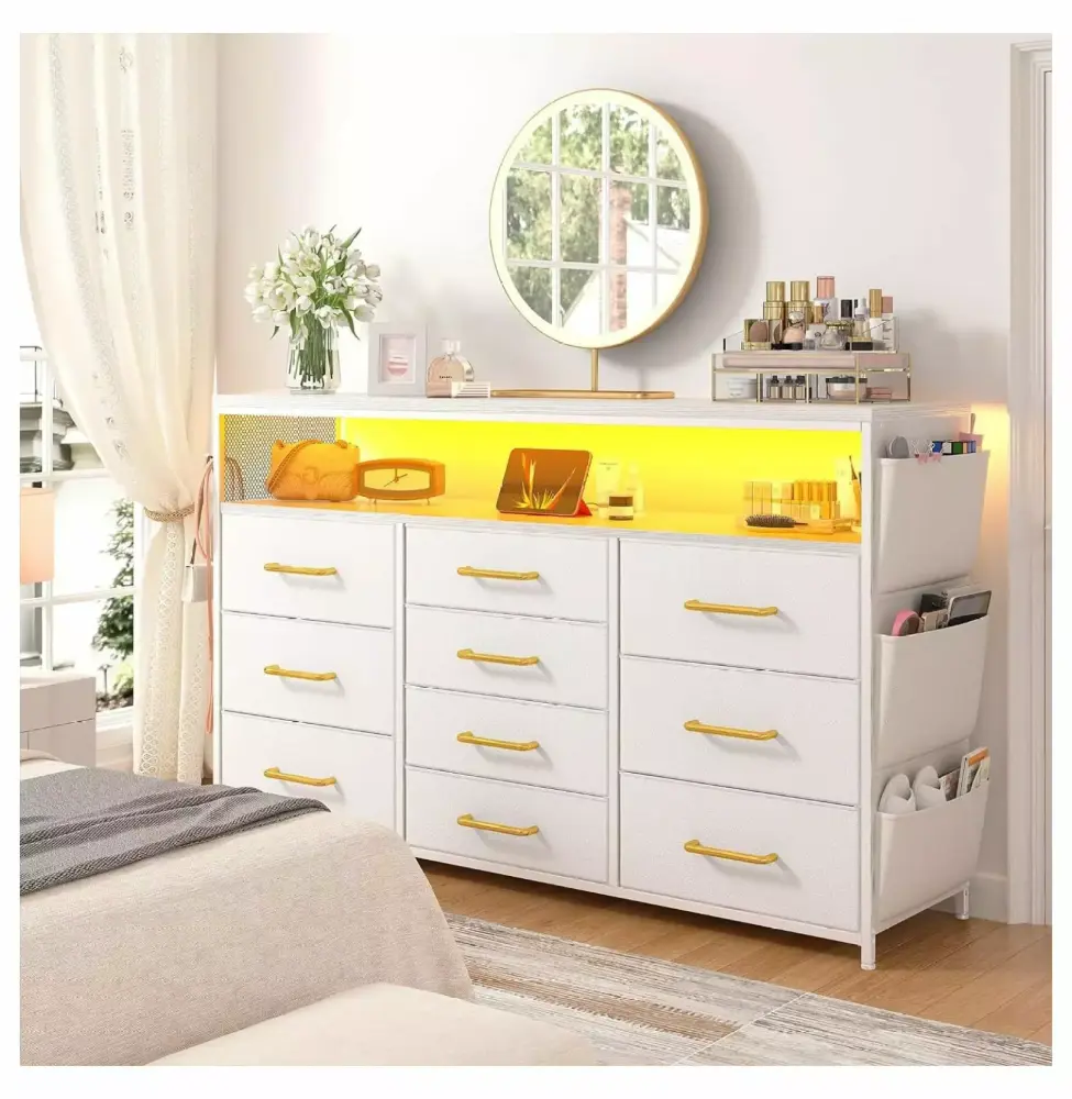 MiaHltTia Dresser TV Stand with 10 Drawers for 55 TV LED Lights Power Outlets