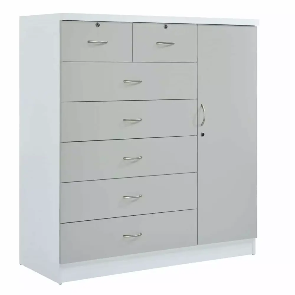 Home Square Hodedah 2-Piece 7-Drawer Wood Chest Set with Locks in Gray - Secure Bedroom Storage
