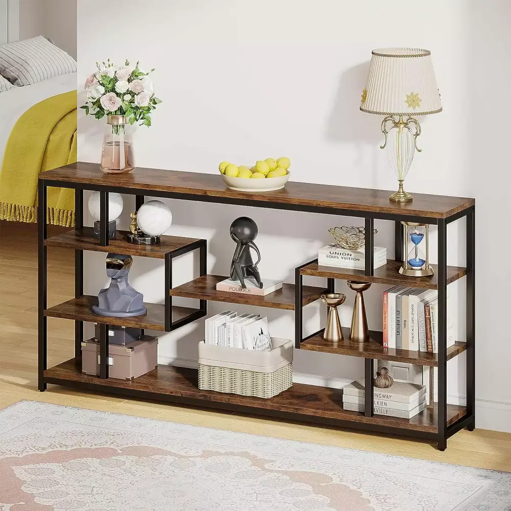Tribesigns 70.87 Console Table 5-Tier Narrow Long Entryway Table with Metal Frame Open Shelves