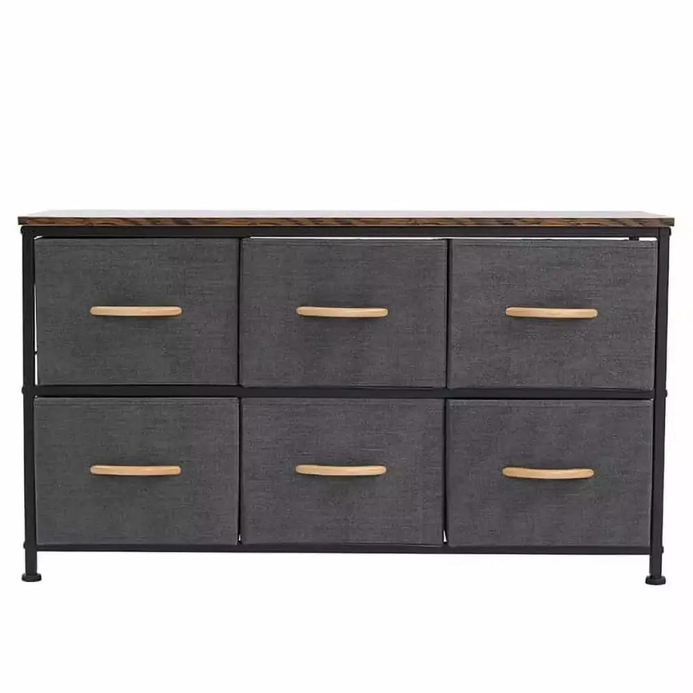 3-Tier Wide Drawer Dresser Storage Unit with 6 Fabric Drawers and Metal Frame Gray