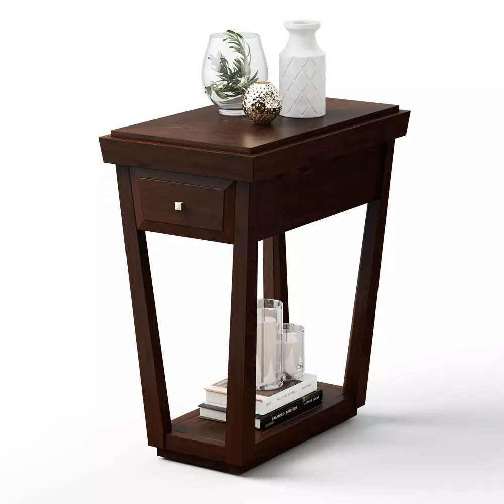 Gymax 2 Tier End Side Table with Drawer Shelf Rubber Wood Nightstand in Timeless Espresso