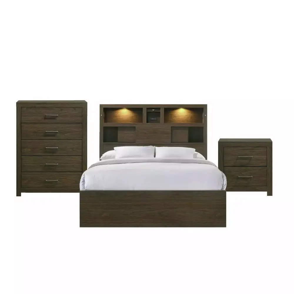 Picket Houtilize Furnishings Hendrix King Music 3PC Bedroom Set in Walnut