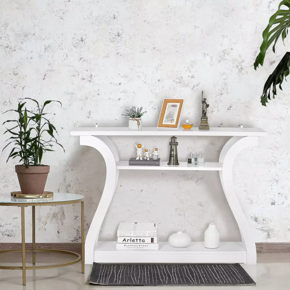 HomGarden 3 Tier White Narrow Console Table for Living Room Bedroom