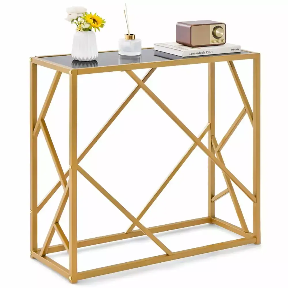 Canddidliike 31.5 Inch Golden Heavy-duty Metal Frame Entryway Table with Foot Pads Black Narrow Console Table