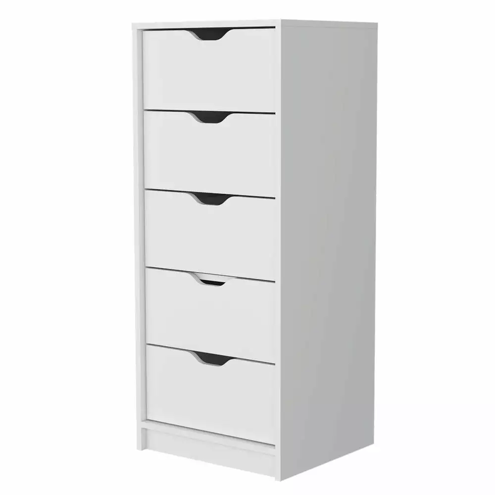 FM FURNITURE LLC Dillon 5 Narrow Drawer White Dresser for Bedroom